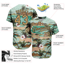 Load image into Gallery viewer, Custom Aqua Old Gold-Black 3D Pattern Design Hawaii Palm Trees And Flowers Authentic Baseball Jersey
