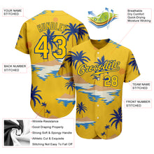 Laden Sie das Bild in den Galerie-Viewer, Custom Yellow Royal 3D Pattern Design Sun Beach Hawaii Palm Trees Authentic Baseball Jersey
