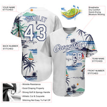Загрузить изображение в средство просмотра галереи, Custom White Navy 3D Pattern Design Hawaii Palm Trees Island And Sailboat Authentic Baseball Jersey
