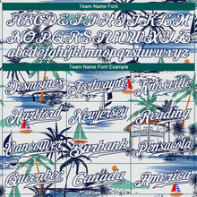 Загрузить изображение в средство просмотра галереи, Custom White Navy 3D Pattern Design Hawaii Palm Trees Island And Sailboat Authentic Baseball Jersey
