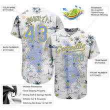 Загрузить изображение в средство просмотра галереи, Custom White Light Blue-Yellow 3D Pattern Design Beach Hawaii Palm Trees And Island Authentic Baseball Jersey
