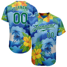 Laden Sie das Bild in den Galerie-Viewer, Custom White Kelly Green 3D Pattern Design Beach Hawaii Palm Trees And Flowers Authentic Baseball Jersey
