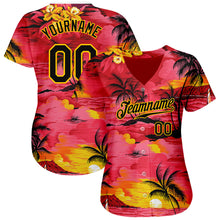 Laden Sie das Bild in den Galerie-Viewer, Custom Red Black-Yellow 3D Pattern Design Sun Beach Hawaii Palm Trees Authentic Baseball Jersey
