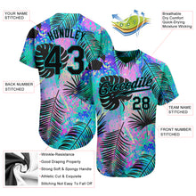 Laden Sie das Bild in den Galerie-Viewer, Custom Teal Black 3D Pattern Design Hawaii Palm Leaves Authentic Baseball Jersey
