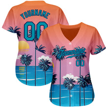 Laden Sie das Bild in den Galerie-Viewer, Custom Orange Teal-Navy 3D Pattern Design Sun Beach Hawaii Palm Trees Authentic Baseball Jersey
