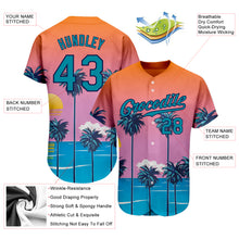 Laden Sie das Bild in den Galerie-Viewer, Custom Orange Teal-Navy 3D Pattern Design Sun Beach Hawaii Palm Trees Authentic Baseball Jersey
