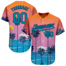 Laden Sie das Bild in den Galerie-Viewer, Custom Orange Teal-Navy 3D Pattern Design Sun Beach Hawaii Palm Trees Authentic Baseball Jersey
