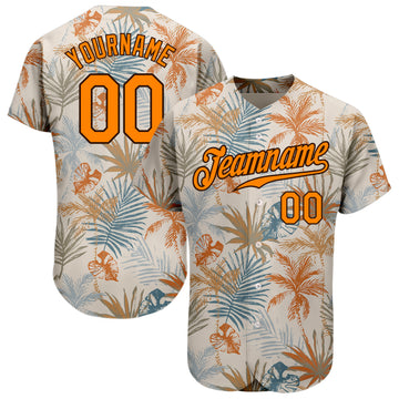 Custom Cream Bay Orange-Brown 3D Pattern Design Hawaii Palm Leaves Authentic Baseball Jersey