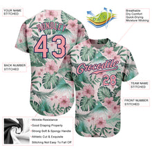 Laden Sie das Bild in den Galerie-Viewer, Custom White Medium Pink-Navy 3D Pattern Design Hawaii Palm Leaves And Flowers Authentic Baseball Jersey
