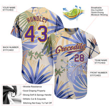 Laden Sie das Bild in den Galerie-Viewer, Custom White Purple-Gold 3D Pattern Design Hawaii Palm Leaves And Flowers Authentic Baseball Jersey
