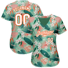 Laden Sie das Bild in den Galerie-Viewer, Custom Teal White-Orange 3D Pattern Design Hawaii Palm Leaves And Flowers Authentic Baseball Jersey
