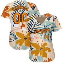 Laden Sie das Bild in den Galerie-Viewer, Custom Cream Bay Orange-Black 3D Pattern Design Hawaii Palm Leaves And Flowers Authentic Baseball Jersey
