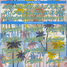 Laden Sie das Bild in den Galerie-Viewer, Custom White Electric Blue-Yellow 3D Pattern Design Hawaii Coconut Palms Authentic Baseball Jersey
