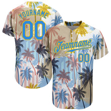 Laden Sie das Bild in den Galerie-Viewer, Custom White Electric Blue-Yellow 3D Pattern Design Hawaii Coconut Palms Authentic Baseball Jersey
