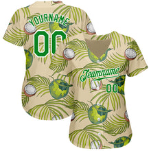 Laden Sie das Bild in den Galerie-Viewer, Custom Cream Grass Green-White 3D Pattern Design Coconuts And Leaves Authentic Baseball Jersey

