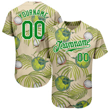 Laden Sie das Bild in den Galerie-Viewer, Custom Cream Grass Green-White 3D Pattern Design Coconuts And Leaves Authentic Baseball Jersey
