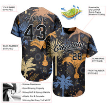 Laden Sie das Bild in den Galerie-Viewer, Custom Black Silver 3D Pattern Design Hawaii Palm Trees Authentic Baseball Jersey
