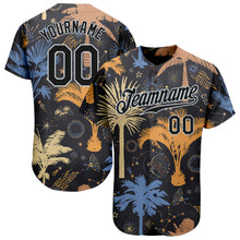 Laden Sie das Bild in den Galerie-Viewer, Custom Black Silver 3D Pattern Design Hawaii Palm Trees Authentic Baseball Jersey
