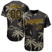 Laden Sie das Bild in den Galerie-Viewer, Custom Black Gold 3D Pattern Design Hawaii Palm Trees Island And Sailboat Authentic Baseball Jersey
