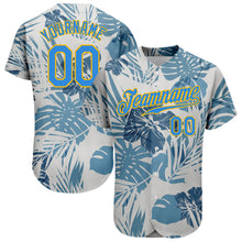 Laden Sie das Bild in den Galerie-Viewer, Custom White Electric Blue-Gold 3D Pattern Design Hawaii Palm Leaves And Flowers Authentic Baseball Jersey
