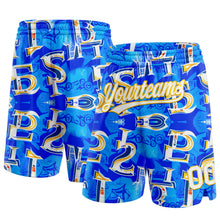 Load image into Gallery viewer, Custom Royal White-Yellow 3D Pattern Ocean Graphic Geometry Authentic Basketball Shorts
