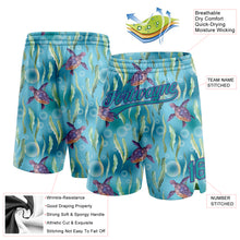 Laden Sie das Bild in den Galerie-Viewer, Custom Teal Purple 3D Pattern Aquatic Plants And Sea Turtles Authentic Basketball Shorts
