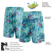 Load image into Gallery viewer, Custom Teal Purple 3D Pattern Aquatic Plants And Sea Turtles Authentic Basketball Shorts

