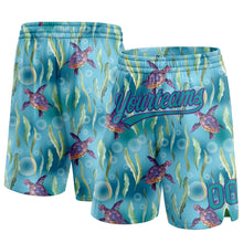 Laden Sie das Bild in den Galerie-Viewer, Custom Teal Purple 3D Pattern Aquatic Plants And Sea Turtles Authentic Basketball Shorts
