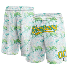 Laden Sie das Bild in den Galerie-Viewer, Custom White Yellow-Teal 3D Pattern Aquatic Plants And Jellyfish Authentic Basketball Shorts
