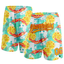 Load image into Gallery viewer, Custom White Yellow-Red 3D Pattern Lobster And Lemon Authentic Basketball Shorts
