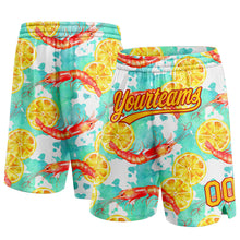 Laden Sie das Bild in den Galerie-Viewer, Custom White Yellow-Red 3D Pattern Lobster And Lemon Authentic Basketball Shorts
