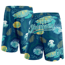 Load image into Gallery viewer, Custom Midnight Green Teal-White 3D Pattern Aquatic Plants And Sea Turtles Authentic Basketball Shorts
