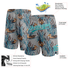 Laden Sie das Bild in den Galerie-Viewer, Custom Gray Teal-White 3D Pattern Hawaii Cattail And Duck Authentic Basketball Shorts
