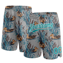 Laden Sie das Bild in den Galerie-Viewer, Custom Gray Teal-White 3D Pattern Hawaii Cattail And Duck Authentic Basketball Shorts
