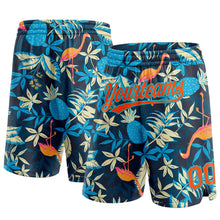 Laden Sie das Bild in den Galerie-Viewer, Custom Black Orange-Lakes Blue 3D Pattern Hawaii Palm Leaves And Flamingo Authentic Basketball Shorts
