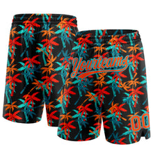 Laden Sie das Bild in den Galerie-Viewer, Custom Black Orange-Lakes Blue 3D Pattern Hawaii Coconut Palms Authentic Basketball Shorts
