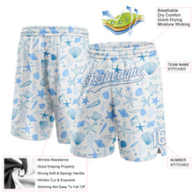 Load image into Gallery viewer, Custom White Light Blue 3D Pattern Starfishs And Shells Authentic Basketball Shorts
