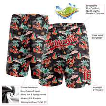 Laden Sie das Bild in den Galerie-Viewer, Custom Black Red-White 3D Pattern Sun Beach Hawaii Palm Trees And Lobster Authentic Basketball Shorts
