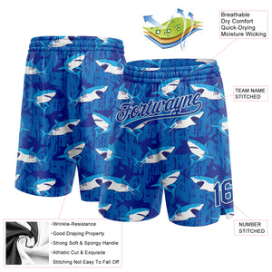 Custom Royal White 3D Pattern Sharks Authentic Basketball Shorts