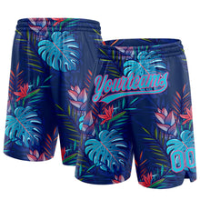 Laden Sie das Bild in den Galerie-Viewer, Custom Navy Lakes Blue-Pink 3D Pattern Hawaii Palm Leaves Authentic Basketball Shorts
