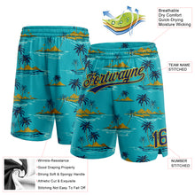 Laden Sie das Bild in den Galerie-Viewer, Custom Teal Navy-Yellow 3D Pattern Hawaii Palm Trees And Island Authentic Basketball Shorts
