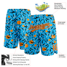 Laden Sie das Bild in den Galerie-Viewer, Custom Lakes Blue Bay Orange-Black 3D Pattern Hawaii Leaves And Orange Authentic Basketball Shorts
