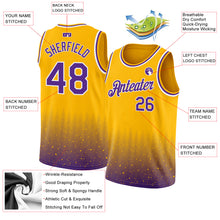 Laden Sie das Bild in den Galerie-Viewer, Custom Gold Purple-White Fade Fashion Authentic City Edition Basketball Jersey
