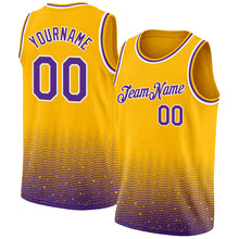 Laden Sie das Bild in den Galerie-Viewer, Custom Gold Purple-White Fade Fashion Authentic City Edition Basketball Jersey
