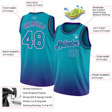 Laden Sie das Bild in den Galerie-Viewer, Custom Teal Purple-White Fade Fashion Authentic City Edition Basketball Jersey
