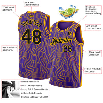Custom Purple Black-Gold Authentic City Edition Basketball Jersey