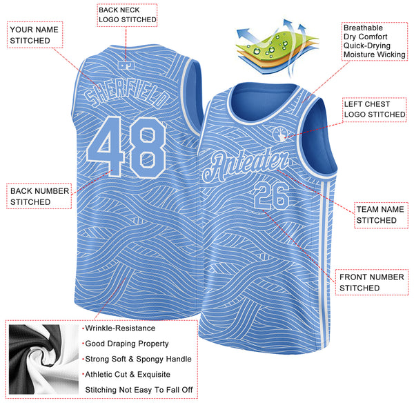 Custom Light Blue White-Red Authentic Fade Fashion Basketball Jersey  Discount