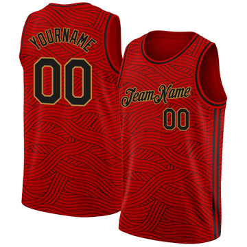Custom Red Black-Old Gold Authentic City Edition Basketball Jersey