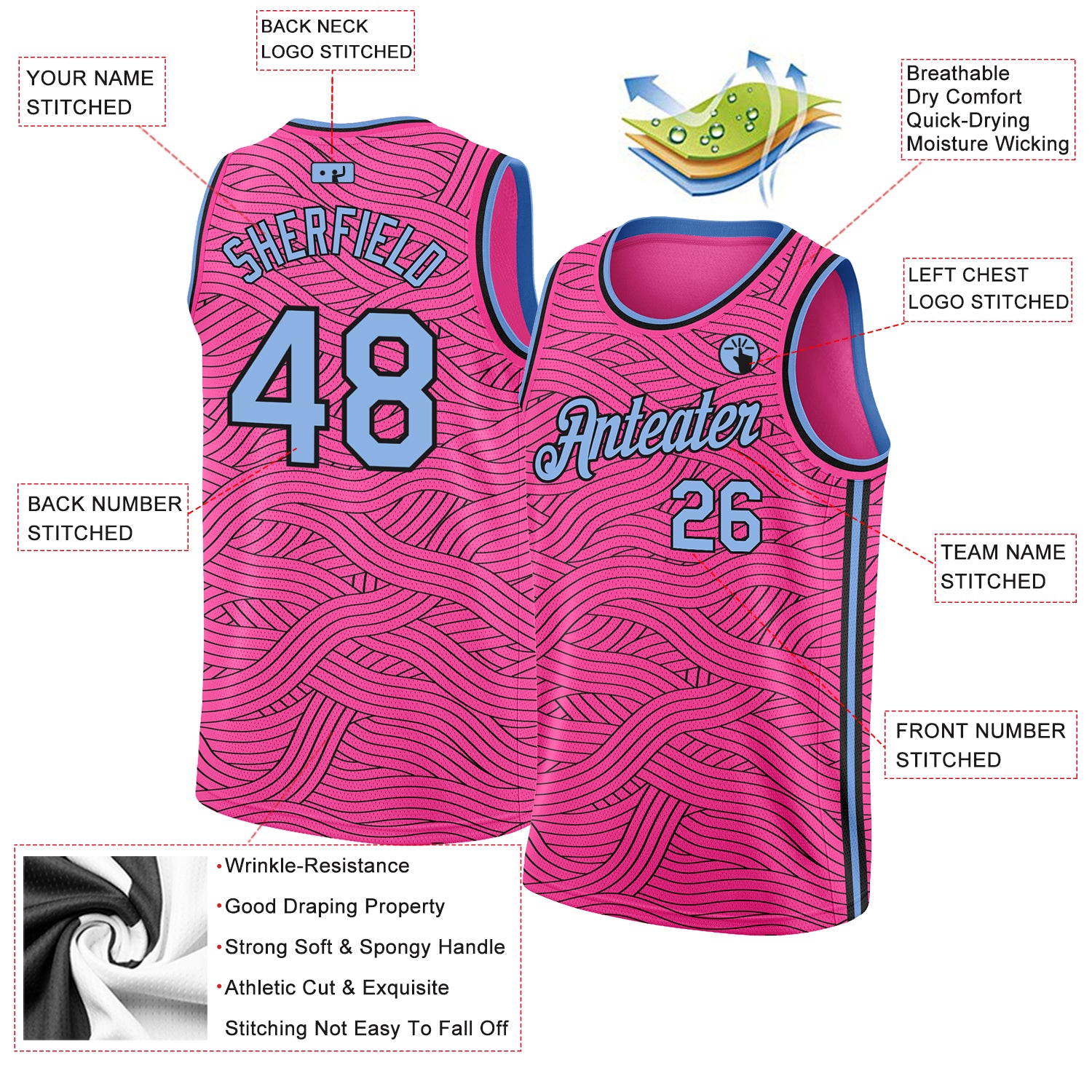 Cheap Custom Pink Light Blue Black-White Round Neck Sublimation Basketball  Suit Jersey Free Shipping – CustomJerseysPro