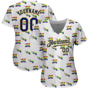 Custom Rainbow For Pride Month Love Is Love LGBT 3D Authentic Baseball Jersey